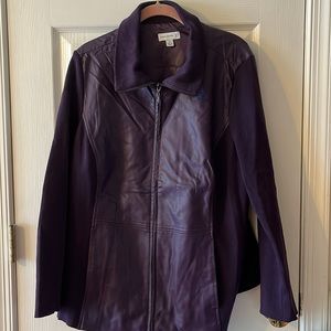 Susan Graver purple fax leather and stretch ribbed jacket